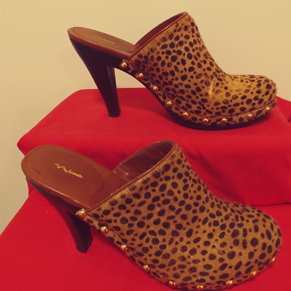 Animal Print Cow Hair High Heel Clogs